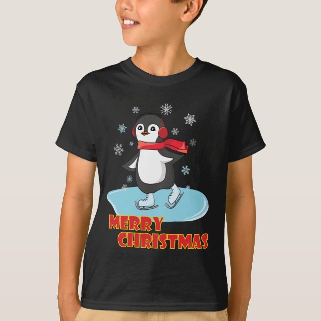 Camiseta Feliz Natal - Pinguim de inverno bonito (Frente)