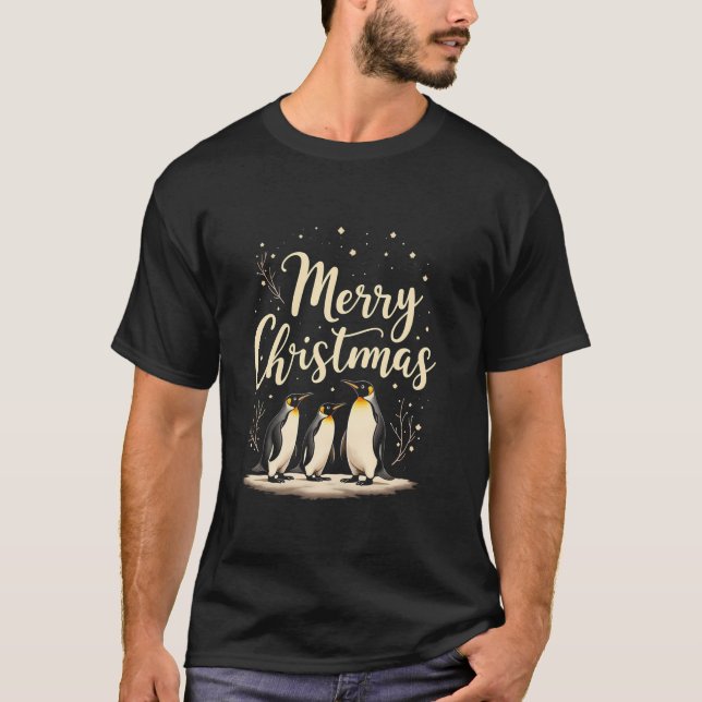 Camiseta Feliz Natal Pinguim Papai Noel Claus Animal Xma (Frente)