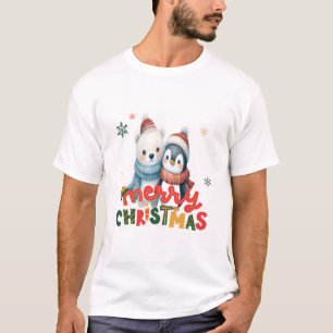 Camiseta Feliz Natal, Pinguins, Hugging - Feriado Bonito