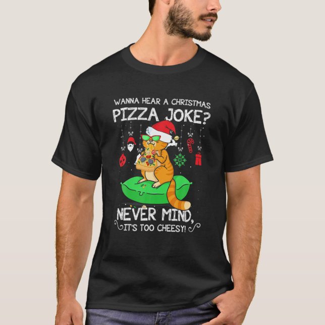 Camiseta Feliz Natal Pizza Cat Santa Hat Xmas Matando (Frente)
