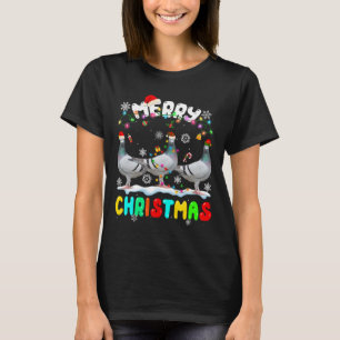 Camiseta Feliz Natal Pombo Lover Santa Hat Luzes de Natal