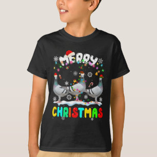 Camiseta Feliz Natal Pombo Lover Santa Hat Luzes de Natal