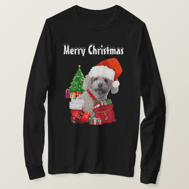 Camiseta Feliz Natal Poodle Long Sleeve Tee (Frente do Design)