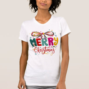 Camiseta Feliz Natal Preppy Coquette Laço Xmas 
