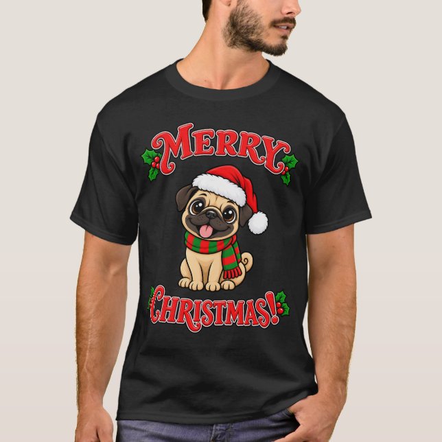 Camiseta Feliz Natal Pug (Frente)