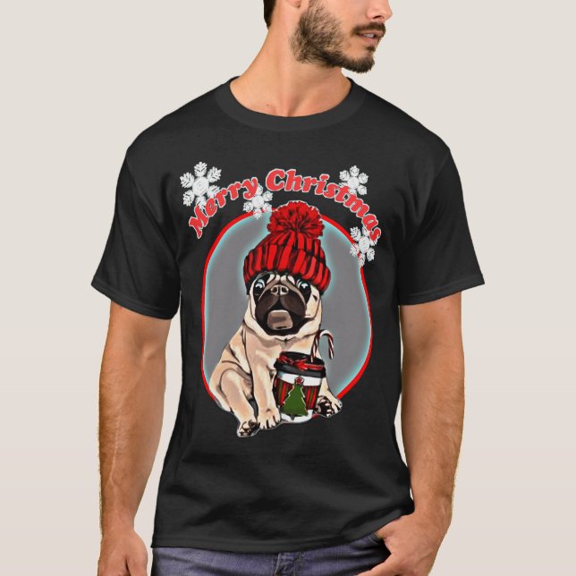 Camiseta Feliz Natal Pug Cachorro  (Frente)