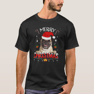 Camiseta Feliz Natal Pug Cachorro Chapéu de Papai Noel Luze