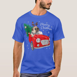 Camiseta Feliz Natal Pug Dog Reindeer Sobre Carro-Caminhão