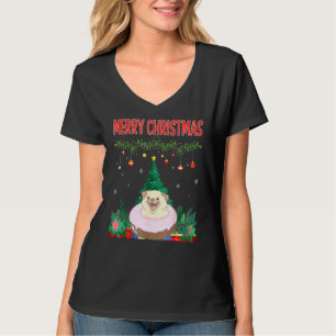 Camiseta Feliz Natal Pug E Donu Com Árvore De Xmas