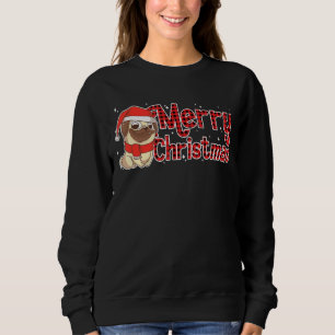 Camiseta Feliz Natal Pug Papai Noel Cão Vermelho Xadrez Xma