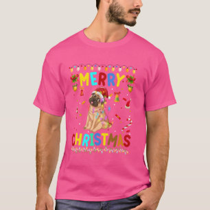 Camiseta Feliz Natal Pug Santa Hat Luz Natal Engraçado