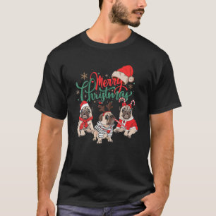 Camiseta Feliz Natal Pug Ugly Xmas Luzes Papais noeis Cacho