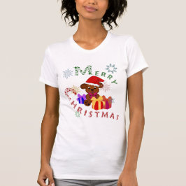 Camiseta Feliz Natal Puppy Xmas presente e flocos de neve