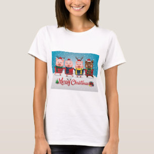 Camiseta Feliz Natal Quatro Pequenos Porcos
