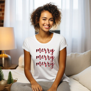 Camiseta Feliz Natal Red Modern Script Cute Women's