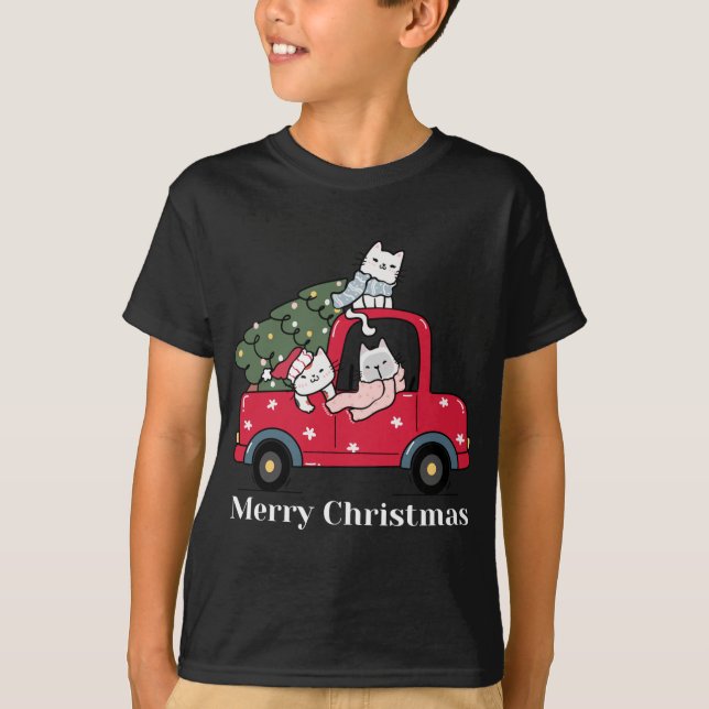Camiseta Feliz Natal Red Truck Cat Lover Pajama (Frente)