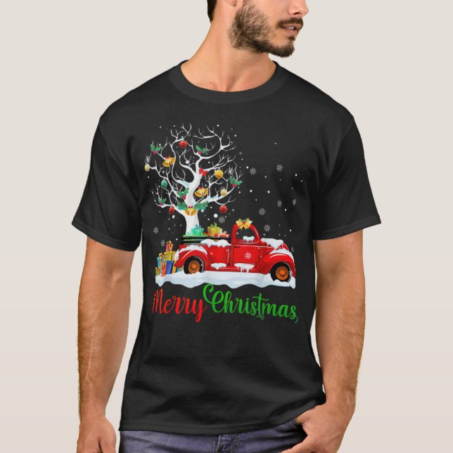 Camiseta Feliz Natal Red Truck, presente de árvore de Natal (Frente)