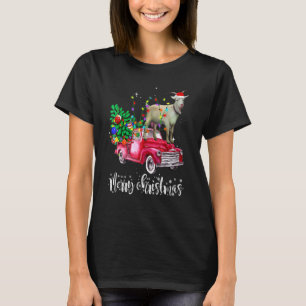 Camiseta Feliz Natal Red Truck Riding Goat Papais noeis Luz