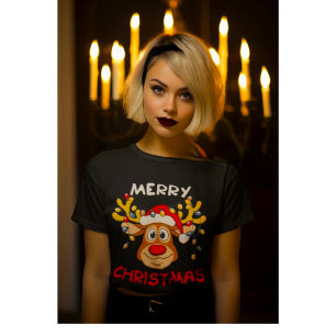 Camiseta Feliz Natal Reindeer Família Homens Xmas Mulheres