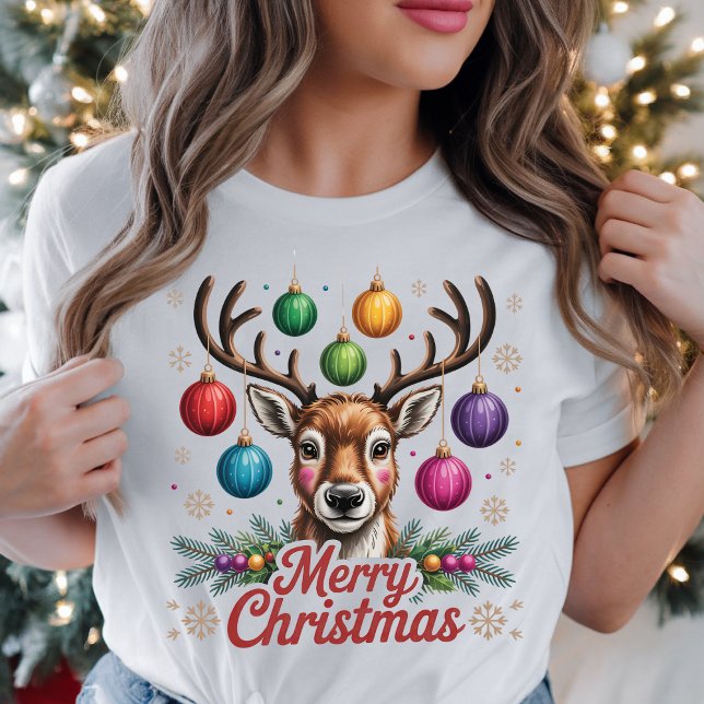 Camiseta Feliz Natal Reindeer - Férias coloridas Feriado (Criador carregado)
