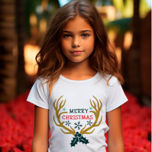Camiseta Feliz Natal Reindeer Flocos de neve