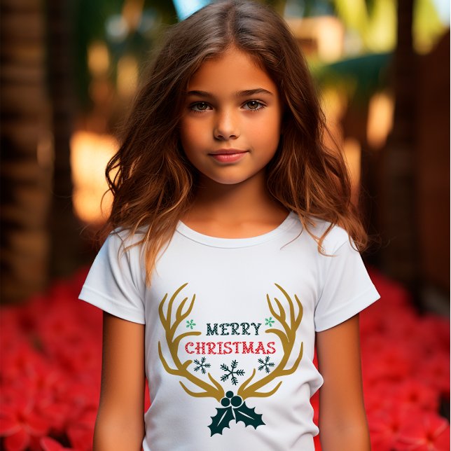 Camiseta Feliz Natal Reindeer Flocos de neve (Criador carregado)