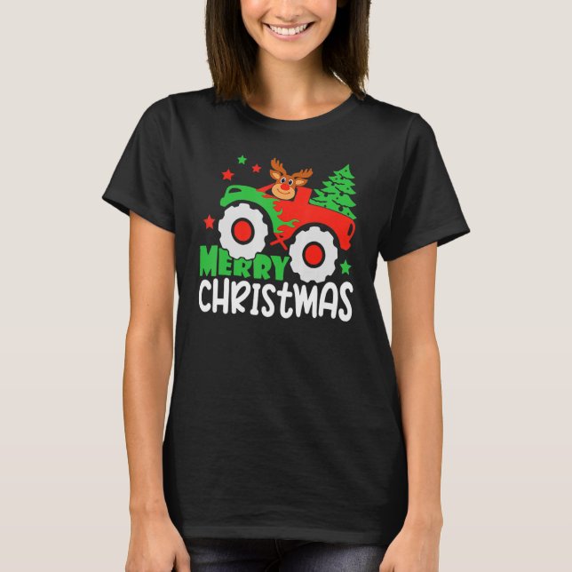 Camiseta Feliz Natal Reindeer Monster Truck Men Wo (Frente)