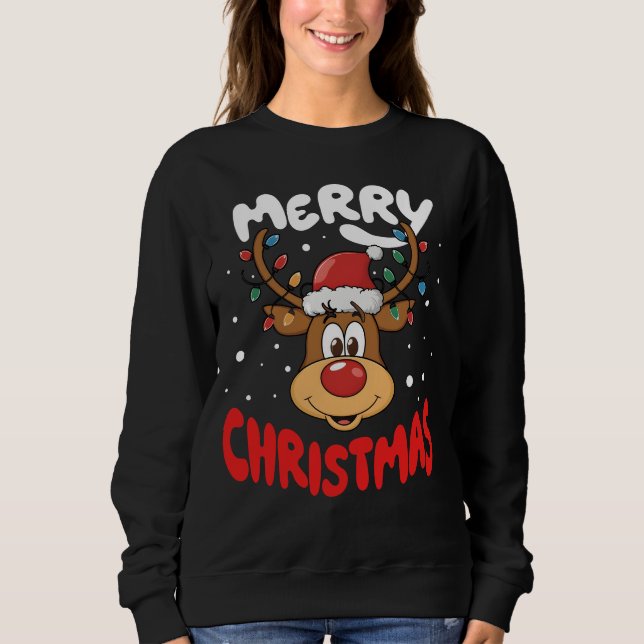 Camiseta Feliz Natal Reindeer Mulheres Homens Família Engra (Frente)
