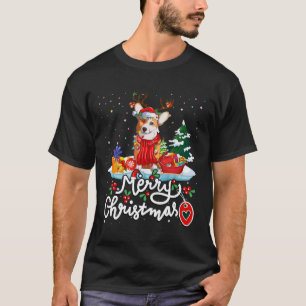 Camiseta Feliz Natal Reindeer Papais noeis bonitos Corgi