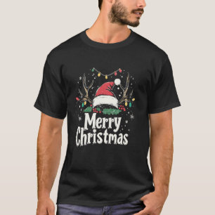 Camiseta Feliz Natal Reindeer Santa Hat Família Para Homens