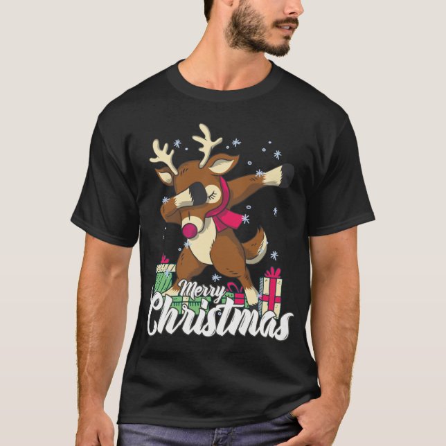 Camiseta Feliz Natal Reindeer Véspera de Natal (Frente)