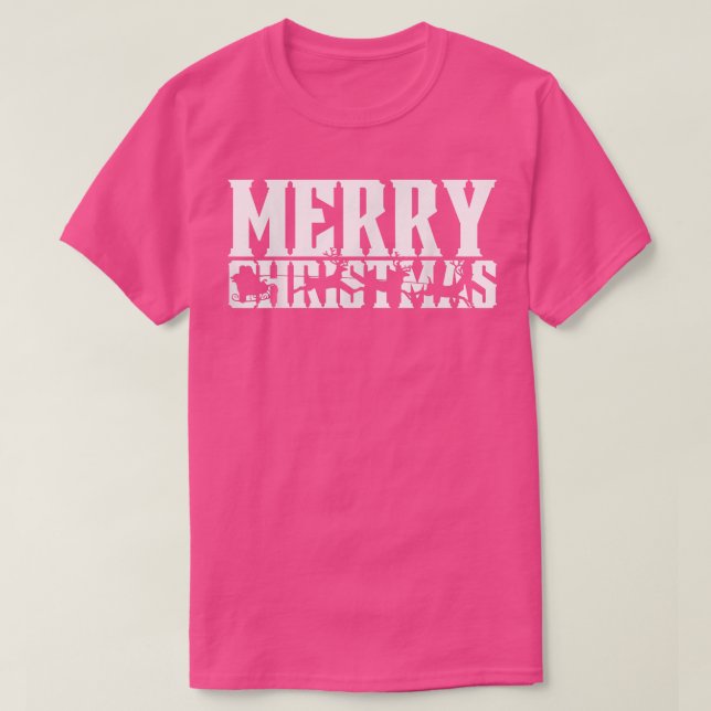 Camiseta Feliz Natal Retro Santas Sleigh e Flores Reind (Frente do Design)