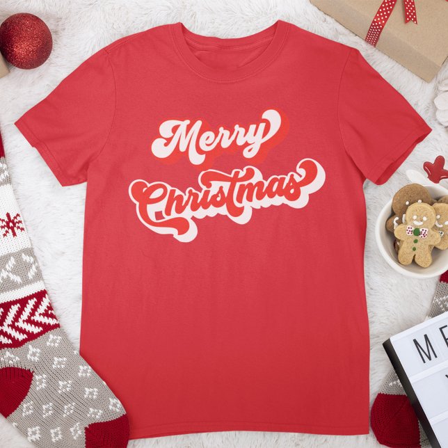 Camiseta Feliz Natal Retro Vermelho Clássico (Merry Christmas simple retro red Women's T shirt. )