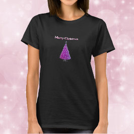 Camiseta Feliz Natal Rosa Brilho Prata Como Árvore