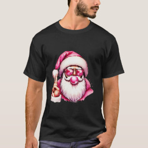 Camiseta Feliz Natal Rosa Santa Hat Papais noeis de Natal s