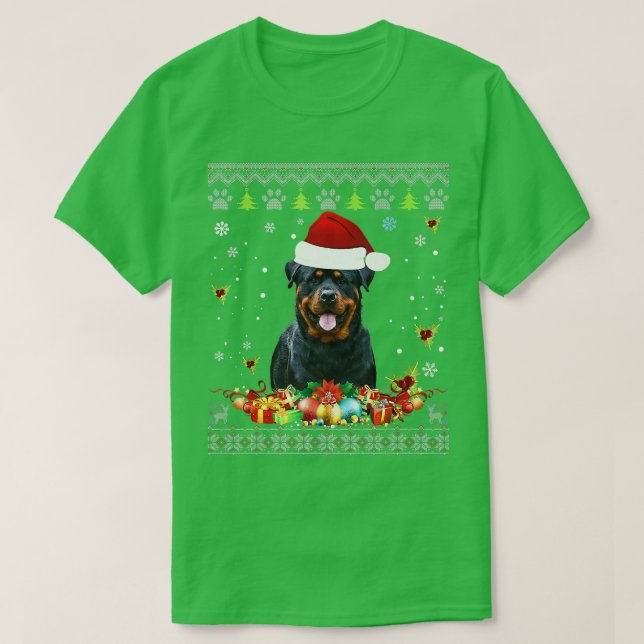 Camiseta Feliz Natal Rottweiler Cachorro Feio Papais noeis (Frente do Design)