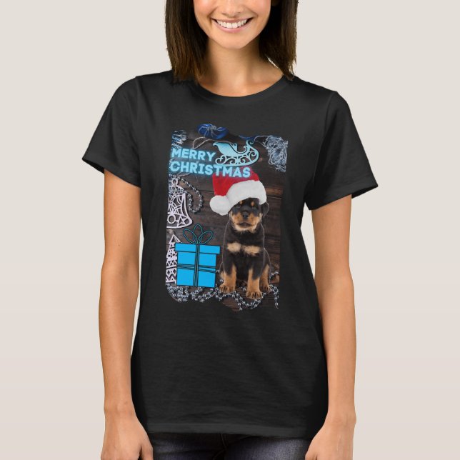 Camiseta Feliz Natal Rottweiler Com Presente (Frente)