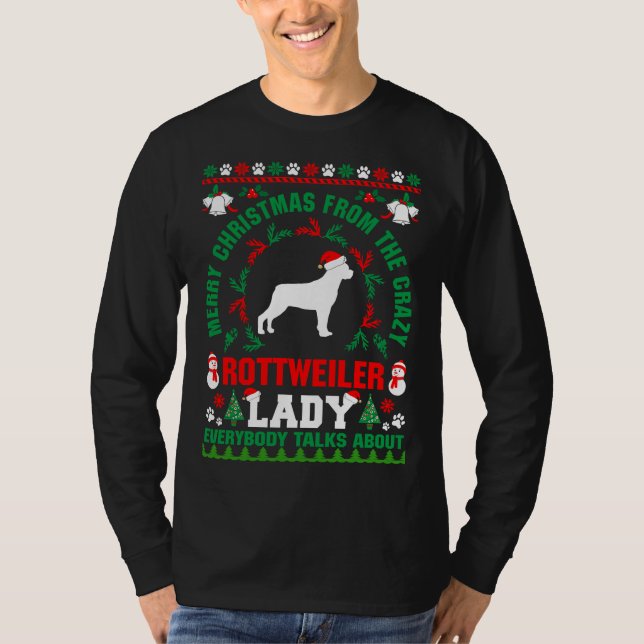 Camiseta Feliz Natal Rottweiler Lady Ugly Sweater Fitt (Frente)