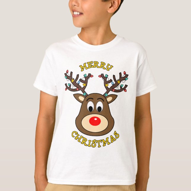 Camiseta Feliz Natal, Rudolph, Rena Nosed Vermelha (Frente)