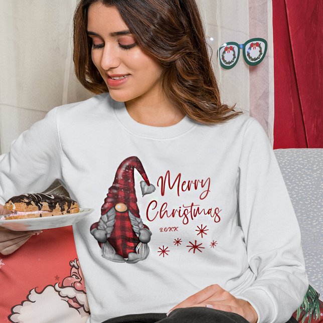 Camiseta Feliz Natal Rustic Gnomo na Xadrez de Buffalo Verm (Many shirt types to choose from.)