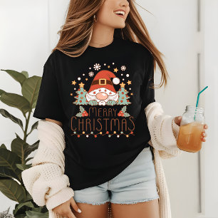 Camiseta Feliz Natal Santa Caprichoso Árvores Flocos de Nev