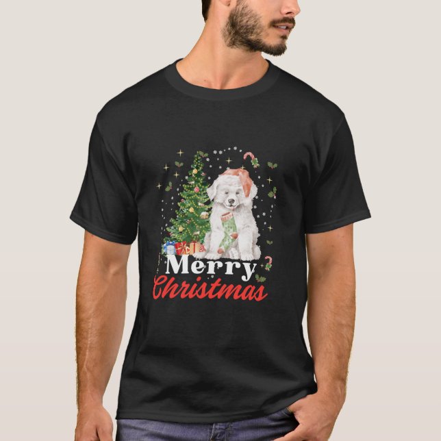 Camiseta Feliz Natal Santa Hat Dog Tree para Samoye (Frente)