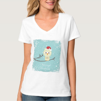 Camiseta Feliz Natal Santa Hat Owl