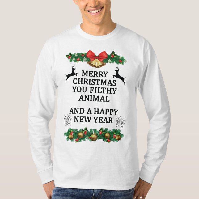 Camiseta Feliz Natal, seu animal imundo (Frente)