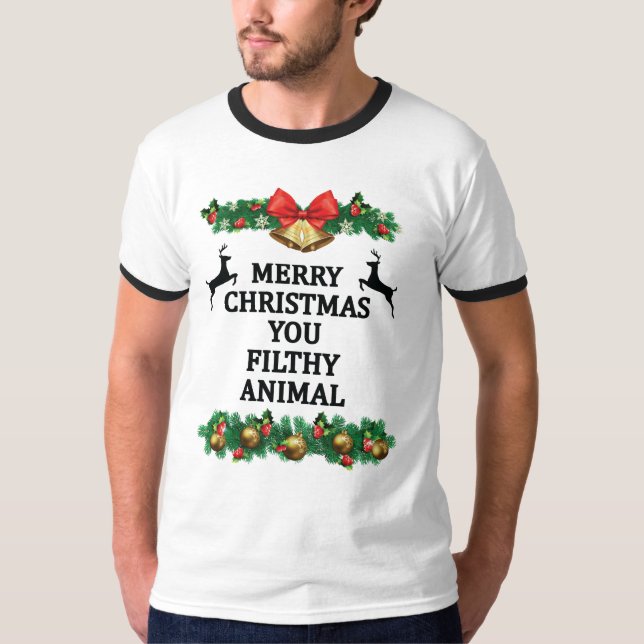 Camiseta Feliz Natal, seu animal imundo (Frente)