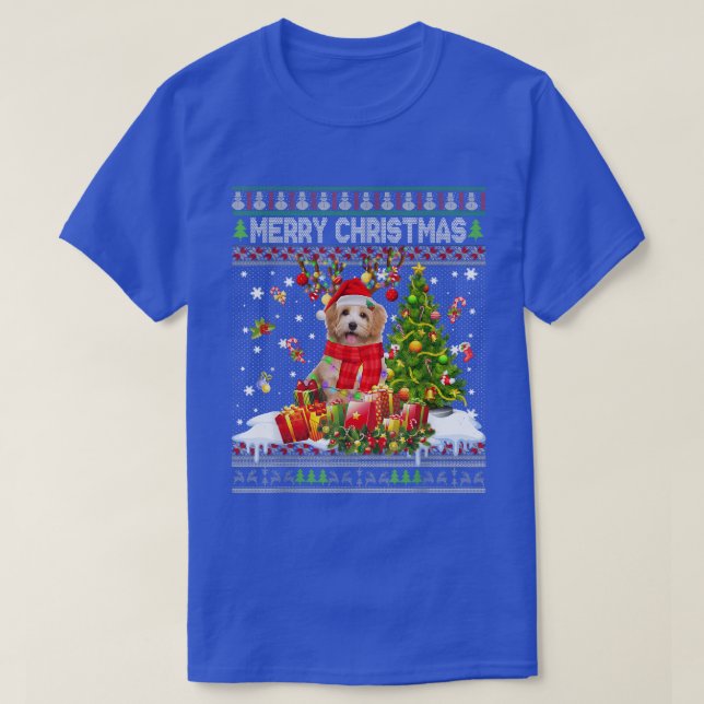 Camiseta Feliz Natal Shih Tzu Papais noeis Xmas Lights Ug (Frente do Design)