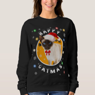 Camiseta Feliz Natal Siamês Gato de Natal em Santa Chapéu