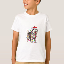 Camiseta Feliz Natal Siberiano Husky com Santa Hat
