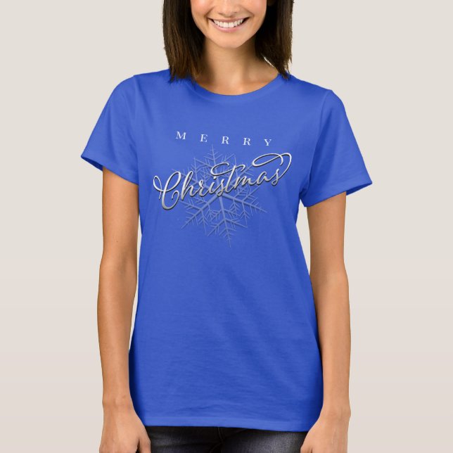 Camiseta Feliz Natal Simples Caligrafia Floco de Neve (Frente)