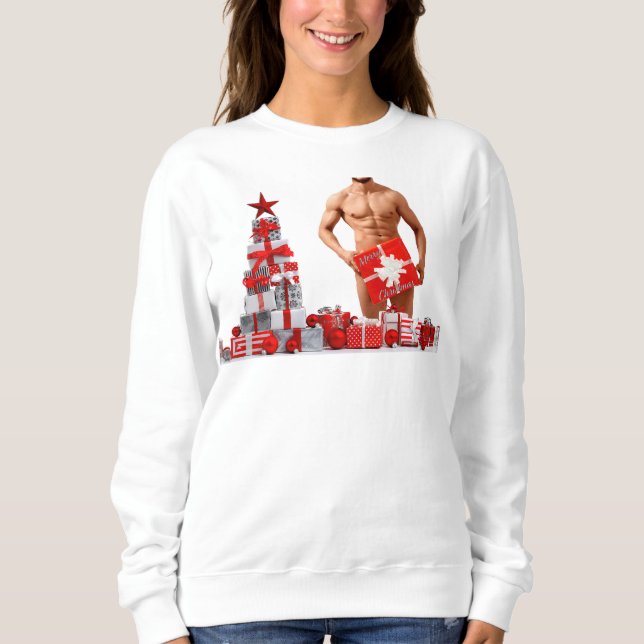 Camiseta Feliz Natal SlipperyJoe presente vermelho branco p (Frente)